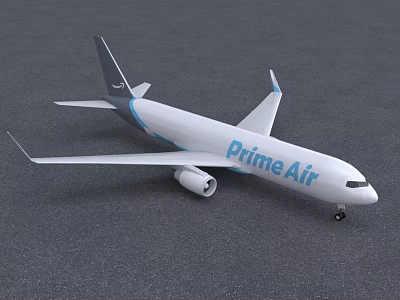 PrimeAir Commercial Airplane With White Body And Blue Stripes Exterior Design 3d model