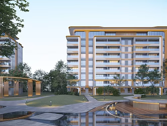 Style Multi-storey Residential House Courtyard Perspective Exquisite Curve 3d model