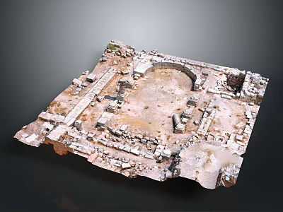 Ancient Architectural Ruins Featuring Stone Structure Circular Area And Square Layout 3d model