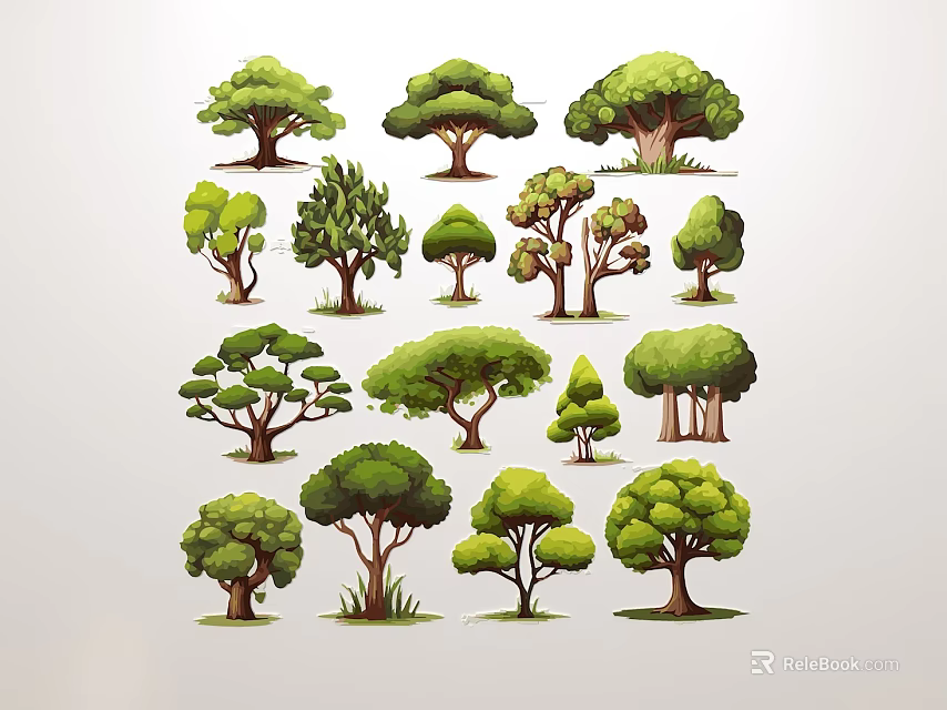 Floral Art Display Featuring Different Shapes Tree Illustrations As Decorative Elements 3d model