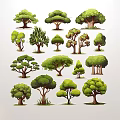 Floral Art Display Featuring Different Shapes Tree Illustrations As Decorative Elements 3d model