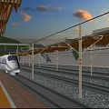 Modern High Speed Train Station Platform With Wooden Roof And Mountain Backdrop