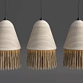 Three Woven Beige Pendant Lights with Tassel Details in Natural Design Style