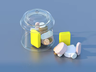 Clear Glass Storage Jar With Colorful Square And Round Snack Pieces 3d model