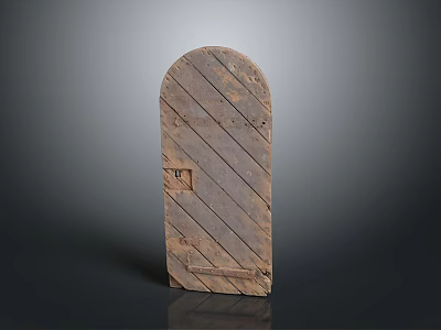 Arched Ancient Wooden Door Structure In Traditional Architectural Design With Aged Texture 3d model
