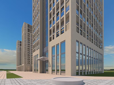 Modern Office Building With Light Colored Facade Glass Windows And Plaza 3d model
