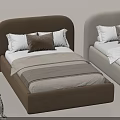 Modern Single Bed Collection with Upholstered Headboards and Neutral Bedding Tones 3d model