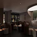 Elegant Modern Sales Office Lobby With Curved Marble Reception Counter And Comfortable Lounge Seats