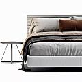 Modern Double Bed With Brown Gray Blankets White Pillows And Side Table 3d model