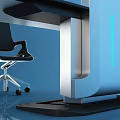 Modern Office Workstation Desk With Multiple Monitors And Ergonomic Chairs 3d model