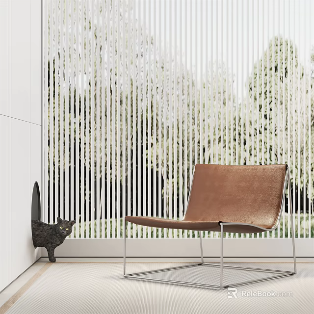 Leather Lounge Chair With Modern Design Metal Legs Vertical Blinds And Trees Outside Window 3d model 