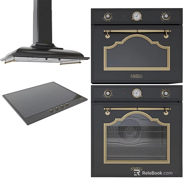 Modern Kitchen Appliances Set With Range Hood Induction Cooktop And Double Ovens 3d model 