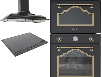 Modern Kitchen Appliances Set With Range Hood Induction Cooktop And Double Ovens 3d model