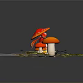 3D Rendered Mushroom Scene With Red Spotted Orange Small Red Mushrooms On Green Brown Ground