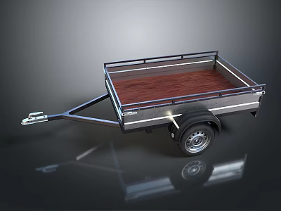 Utility Cargo Trailer With Metal Frame Wooden Floor And Single Wheel 3d model