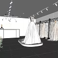 Elegant Bridal Shop Showcasing Black Wedding Dress On Display Stand With Stylish Lighting And Decor