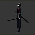 Anime Style Ninja Character In Black Robe With Twin Swords And Fox Creature