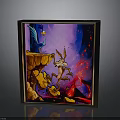 Framed Animated Artwork Featuring Rabbit On Rocky Cliff With Purple Background And Red Accents