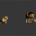 Lion Family Group With Adult Male Female And Playful Cubs On Reflective Surface