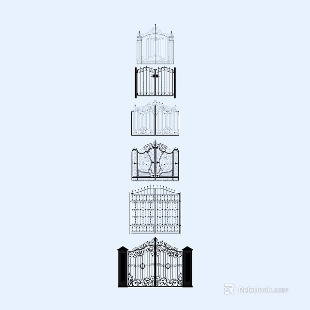 Ornate Wrought Iron Gates With Multiple Designs And Decorative Patterns 3d model 