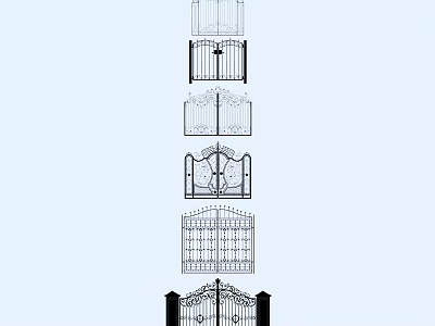 Ornate Wrought Iron Gates With Multiple Designs And Decorative Patterns 3d model