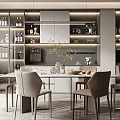 Modern Restaurant Open Concept Kitchen With Island Counter Dining Table And Chairs 3d model