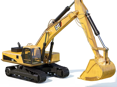 CAT Yellow Tracked Functional Vehicle Excavator With Heavy Duty Bucket And Cab 3d model