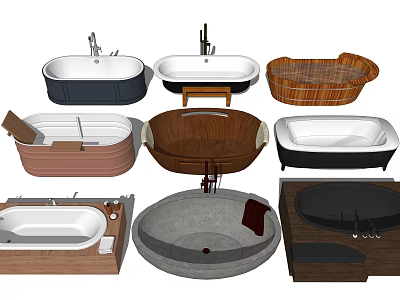 Modern Bathtubs Design Collection With Wooden Marble Concrete And Various Shapes 3d model