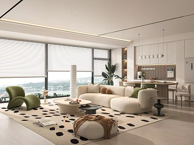 Modern Cream Wind Guest Restaurant Sofa Combination Coffee Table Dining Table and Chair Wine Cabinet 3d model