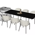 Modern Dining Table And Chairs With Black Tabletop Light Chairs Marble Cabinet And Metal Tray