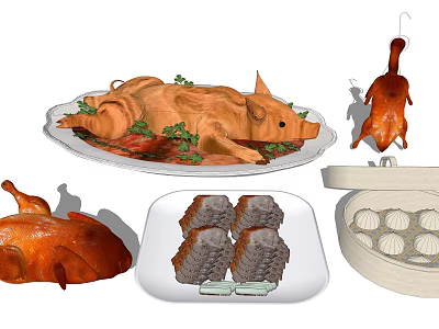 Traditional Chinese Feast Dishes Including Roasted Pig Roast Duck Meat Rolls And Steamed Dumplings 3d model