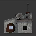 Small House Model With Metal Roof Satellite Dish Chimney And Red Wall Patch