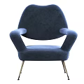Modern Blue Velvet Leisure Chair With Curved Armrests And Gold Metal Legs