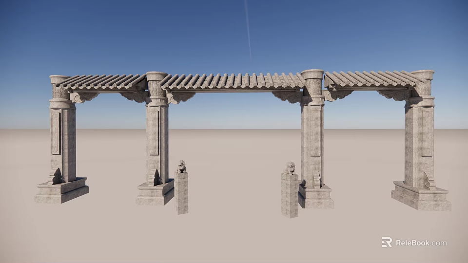 Ancient Architecture Structure Featuring Stone Pillars And Wooden Pergola Classical Design 3d model 