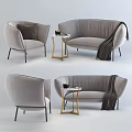 Light Gray Velvet Sofa Set With Armchair Side Table Pillow And Throw Blanket