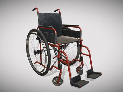 Medical Equipment Manual Wheelchair With Black Seat Red Frame And Footrests 3d model