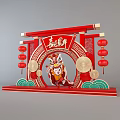 Red Spring Festival Event Archway With Lion Dance Figure Red Lanterns And Auspicious Cloud Patterns