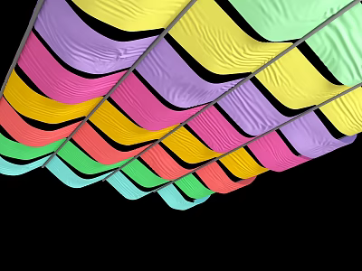 Colorful Wavy Ceiling Drapery Design With Yellow Pink Purple Green And Orange Tones 3d model