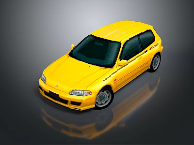 Yellow Sporty Hatchback Car with Dark Tinted Windows Alloy Wheels and Reflective Surface 3d model