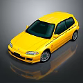 Yellow Sporty Hatchback Car with Dark Tinted Windows Alloy Wheels and Reflective Surface