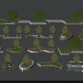 Diverse Tree Planters Landscape Design With Different Shapes Green Turf And Small Trees
