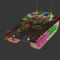 3D Model Military Tank Green Camouflage With Cannon Tracks And Antenna Design