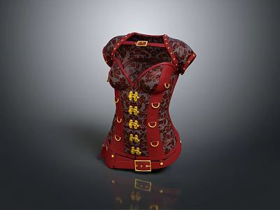 Red Single Sofa with Golden Decorative Straps and Intricate Embroidered Patterns 3d model