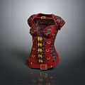 Red Single Sofa with Golden Decorative Straps and Intricate Embroidered Patterns