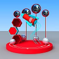 Modern Art Installation With Red Circular Base Blue Circle And Geometric Elements 3d model