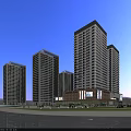 Modern High Rise Residential Buildings Exterior With Green Space And Commercial Podium