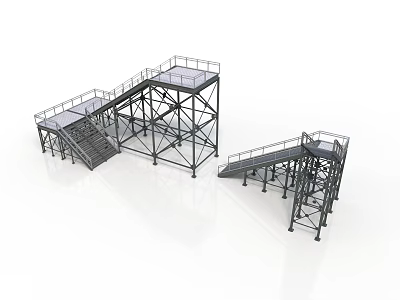 Industrial Metal Platform Equipment With Stairs Support Frames And Safety Railings 3d model