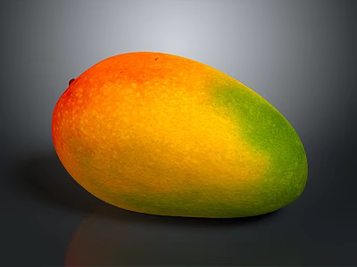 Fresh Ripe Mango With Vibrant Orange Yellow And Green Hues Against Dark Background 3d model