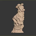 Detailed Ivory Colored Sculpture Of Mythical Female Figure With Companion Creature