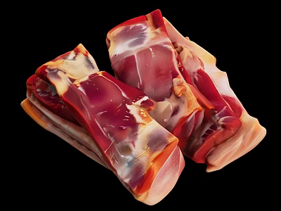 Raw Fresh Meat Pieces With Red And White Marbled Fatty Texture On Black Background 3d model